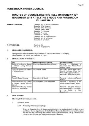 Forsbrook Parish Council Minutes of Council Meeting