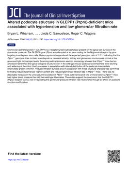 Altered Podocyte Structure in GLEPP1 (Ptpro)-Deficient Mice Associated with Hypertension and Low Glomerular Filtration Rate