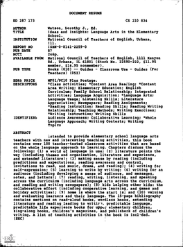 Ideas and Insights: Language Arts in the Elementary School. INSTITUTION National Council of Teachers of English, Urbana, Ill