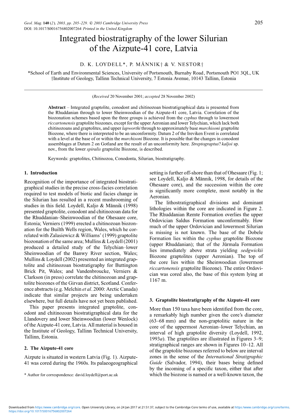 Integrated Biostratigraphy of the Lower Silurian of the Aizpute-41 Core, Latvia