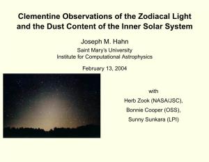 Clementine Observations of the Zodiacal Light and the Dust Content of the Inner Solar System