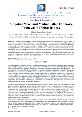 A Spatial Mean and Median Filter for Noise Removal in Digital Images