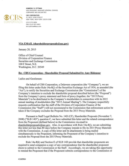 CBS Corporation; Rule 14A-8 No-Action Letter
