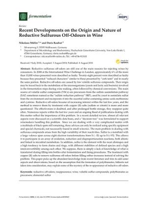 Recent Developments on the Origin and Nature of Reductive Sulfurous Off-Odours in Wine