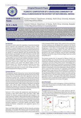 Floristic Composition of a Grassland Community of Udala Subdivision in the District of Mayurbhanj, Odisha
