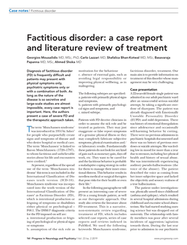 Factitious Disorder: a Case Report and Literature Review of Treatment