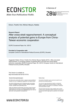 After Cross-Strait Rapprochement: a Conceptual Analysis of Potential Gains to Europe from China- Taiwan Economic Cooperation