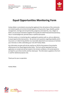 Equal Opportunities Monitoring Form