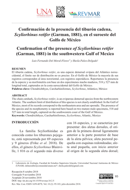 Confirmación De La Presencia Del Tiburón Cadena, Scyliorhinus Retifer