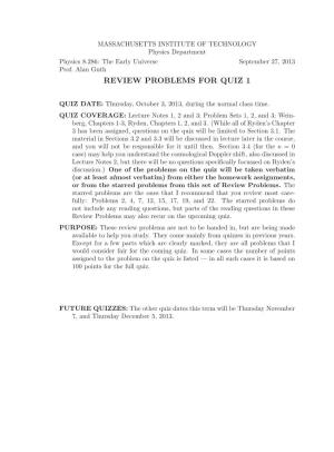 The Early Universe, Review Problems 1
