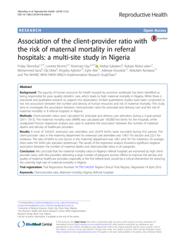 Association of the Client-Provider Ratio with the Risk of Maternal Mortality In