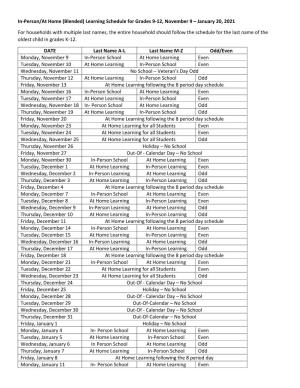 (Blended) Learning Schedule for Grades 9-12, November 9