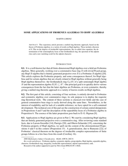 SOME APPLICATIONS of FROBENIUS ALGEBRAS to HOPF ALGEBRAS 0.1. It Is a Well-Known Fact That All Finite-Dimensional Hopf Algebras