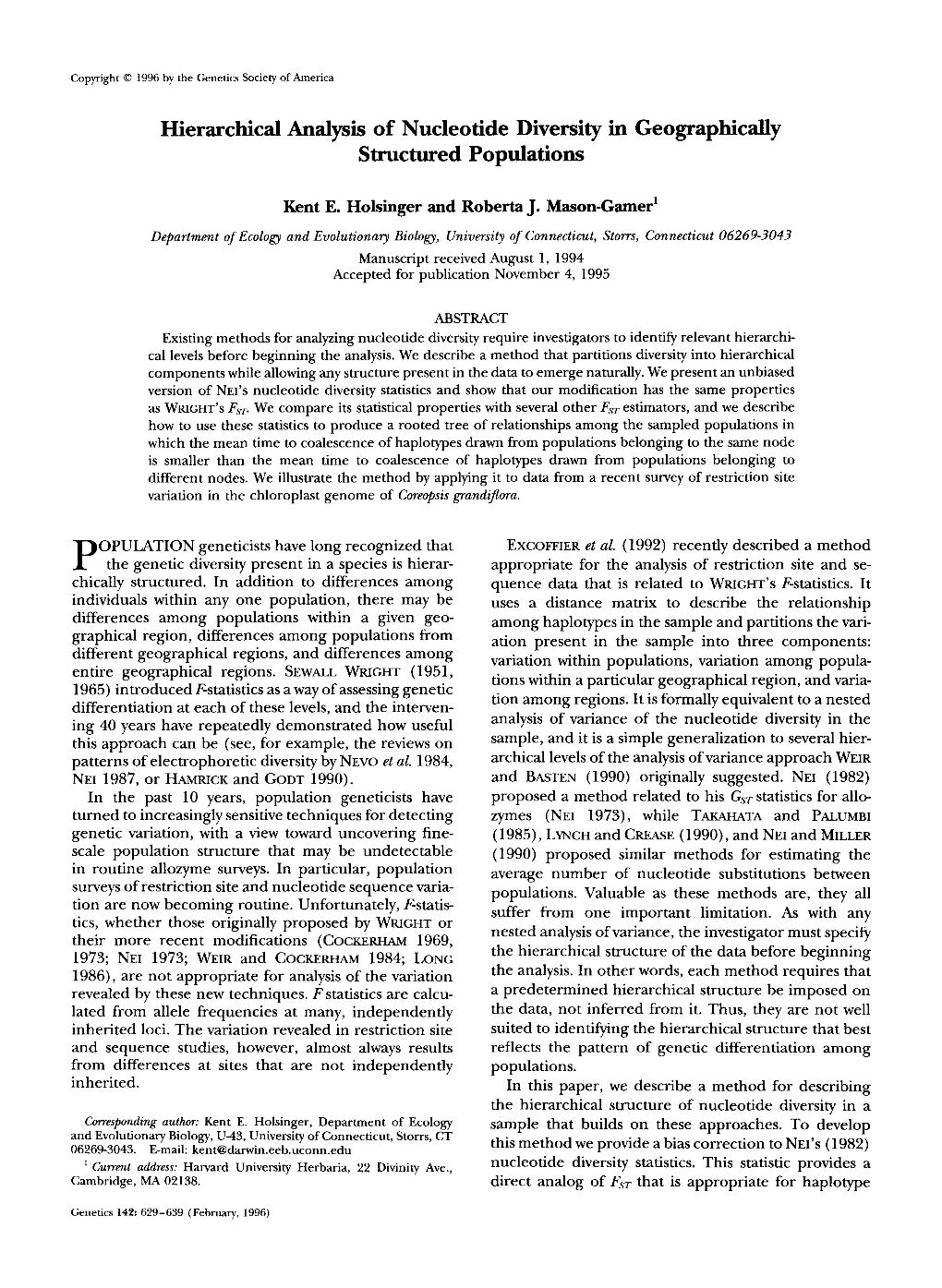 Hierarchical Analysis of Nucleotide Diversity in Geographically Structured Populations