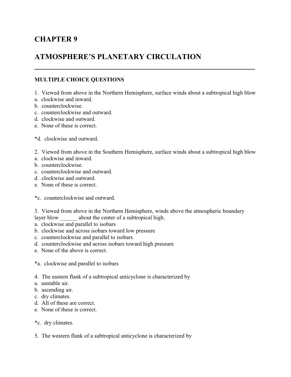 Atmosphere S Planetary Circulation