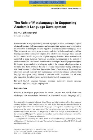 The Role of Metalanguage in Supporting Academic Language Development