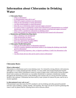US EPA: Information About Chloramine in Drinking Water