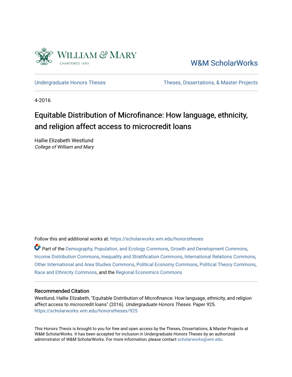 Equitable Distribution of Microfinance: How Language, Ethnicity, and Religion Affect Access to Microcredit Loans