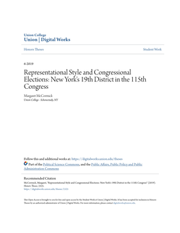 Representational Style and Congressional Elections: New York's 19Th District in the 115Th Congress Margaret Mccormick Union College - Schenectady, NY