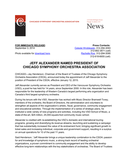 Jeff Alexander Named President of Chicago Symphony Orchestra Association