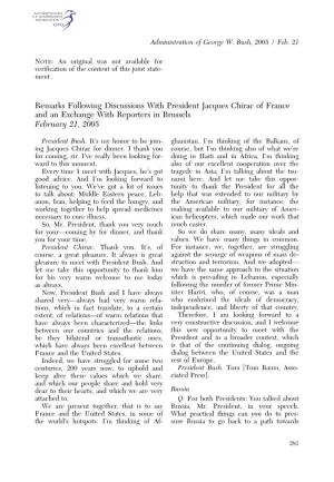 Remarks Following Discussions with President Jacques Chirac of France and an Exchange with Reporters in Brussels February 21, 2005