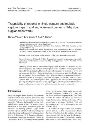 Trappability of Rodents in Single-Capture and Multiple Capture Traps in Arid and Open Environments: Why Don’T Ugglan Traps Work?