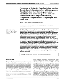 Taxonomy of Antarctic Flavobacterium Species: Description of Flavobacterium Gillisiae Sp