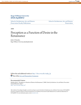 Perception As a Function of Desire in the Renaissance John S