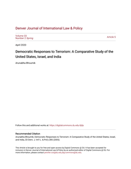 Democratic Responses to Terrorism: a Comparative Study of the United States, Israel, and India