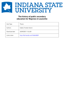 The History of Public Secondary Education for Negroes in Louisville