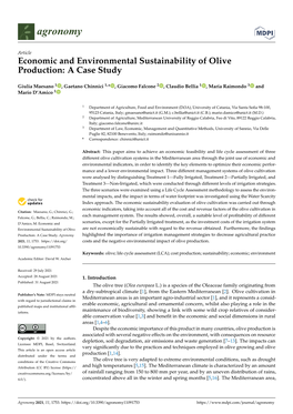 Economic and Environmental Sustainability of Olive Production: a Case Study