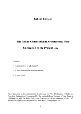 Sabino Cassese the Italian Constitutional Architecture: from Unification to the Present