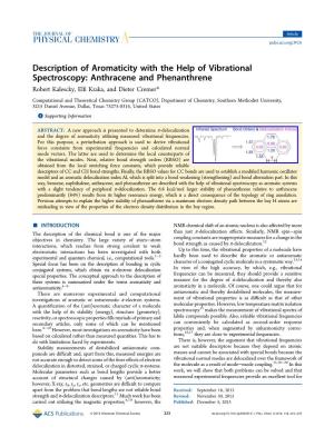 Description of Aromaticity with the Help of Vibrational Spectroscopy: Anthracene and Phenanthrene Robert Kalescky, Elﬁ Kraka, and Dieter Cremer*