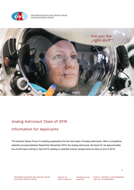 Analog Astronaut Class of 2019 Information for Applicants Are You