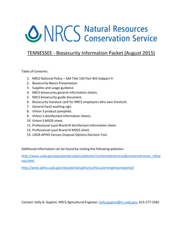 TENNESSEE - Biosecurity Information Packet (August 2015)