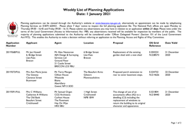 Weekly List of Planning Applications Date: 1 January 2021