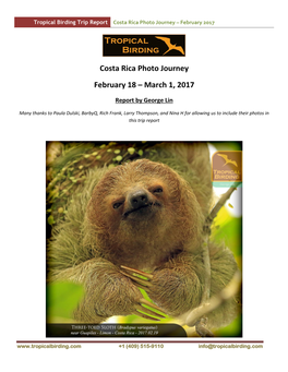 Costa Rica Photo Journey February 18 – March 1, 2017