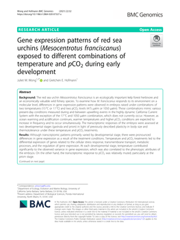 Gene Expression Patterns of Red Sea Urchins (Mesocentrotus Franciscanus) Exposed to Different Combinations of Temperature and Pco2 During Early Development Juliet M