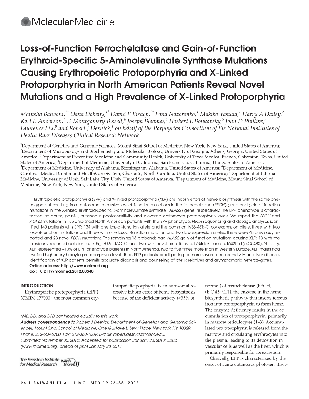 Loss-Of-Function Ferrochelatase and Gain-Of-Function Erythroid-Specific