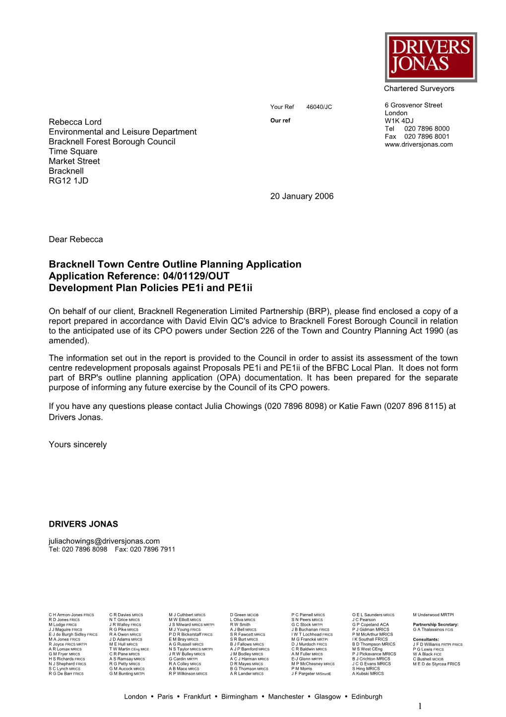 Bracknell Town Centre Outline Planning Application Application Reference: 04/01129/OUT Development Plan Policies Pe1i and Pe1ii