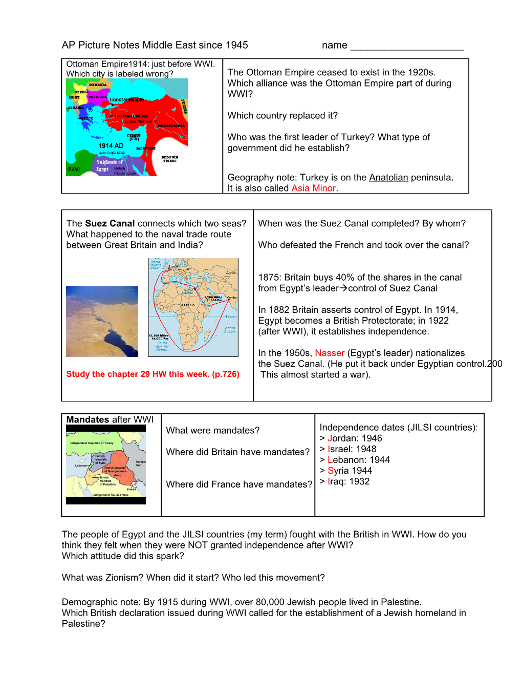 AP Picture Notes Middle East Since 1945 Name ______