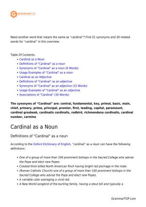 Cardinal”? Find 21 Synonyms and 30 Related Words for “Cardinal” in This Overview
