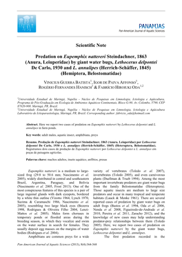 Scientific Note Predation on Eupemphix Nattereri Steindachner