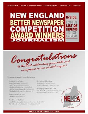 To the Most Outstanding Journalists and Newspapers in Our Six-State Region!