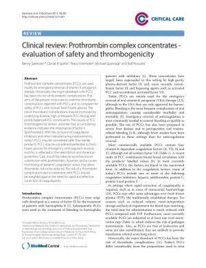 Clinical Review: Prothrombin Complex Concentrates - Evaluation of Safety and Thrombogenicity