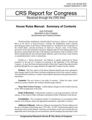 House Rules Manual: Summary of Contents