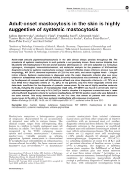 Adult-Onset Mastocytosis in the Skin Is Highly Suggestive of Systemic