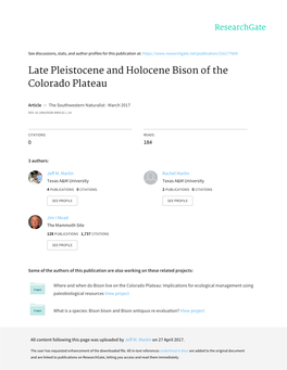 Late Pleistocene and Holocene Bison of the Colorado Plateau