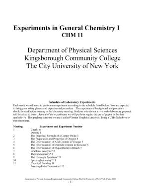 Laboratory Experiments in General Chemistry 1