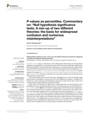 P-Values As Percentiles. Commentary on Null Hypothesis Significance